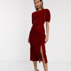 NWT ASOS Red Velvet Puff Sleeve Dress